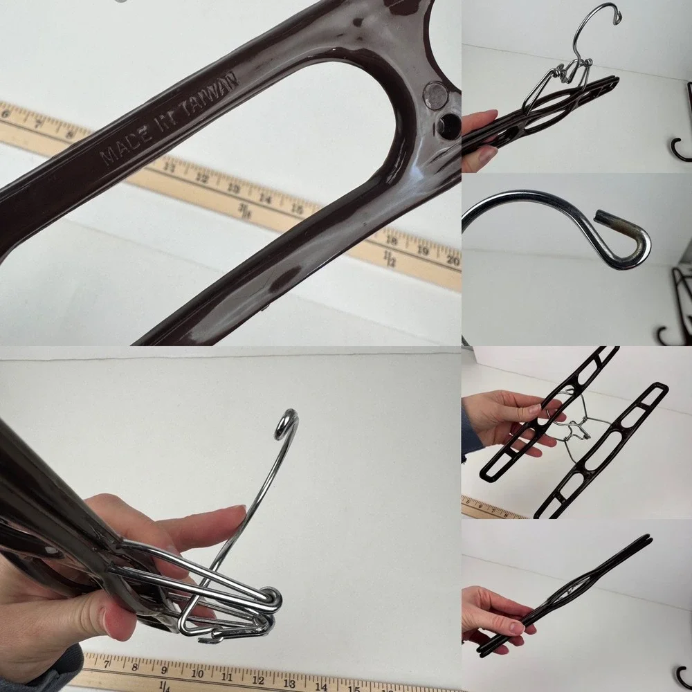 1 Vtg Plastic Brown 5 Tier Closet Hanger w Side Hooks and 2 Plastic Hangers READ